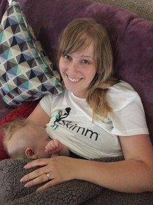 This is me nursing Leigh after work one day. I'm wearing my Skimm'bassador t-shirt!